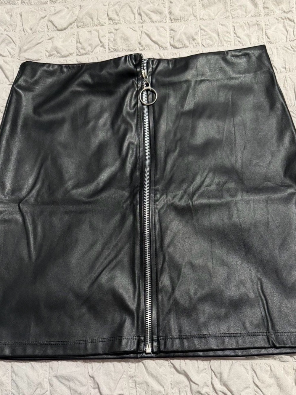 Poof! Black Faux Leather Mini Skirt with Silver Front Zip